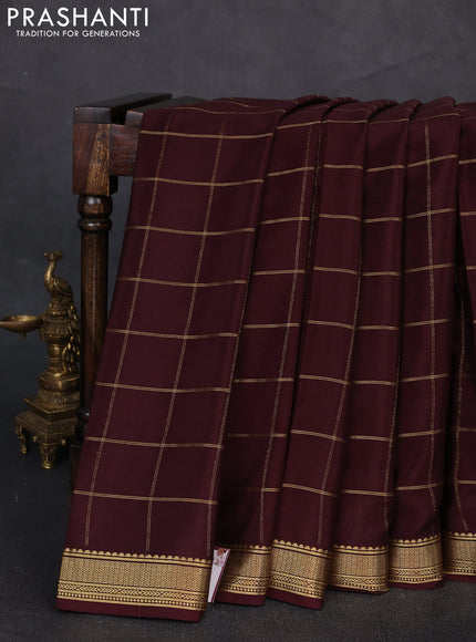 Pure mysore silk saree coffee brown with allover zari woven checked pattern and zari woven border