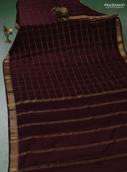 Pure mysore silk saree coffee brown with allover zari woven checked pattern and zari woven border
