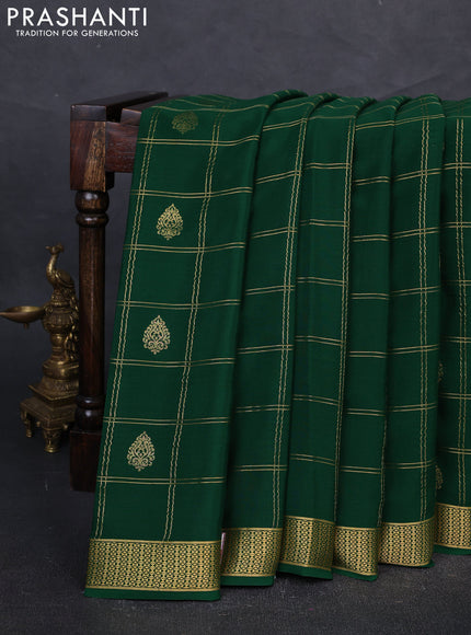 Pure mysore silk saree bottle green with allover zari checks & buttas and zari woven border