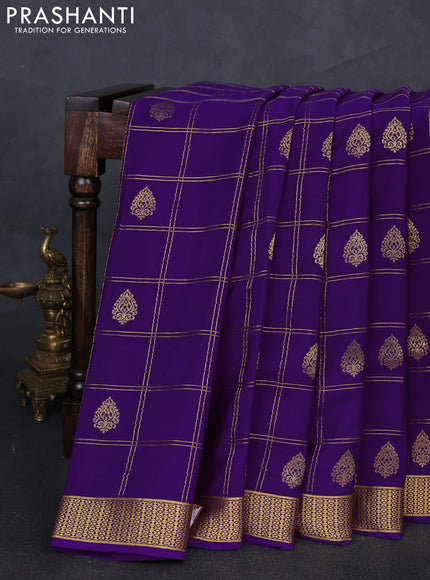 Pure mysore silk saree purple with allover zari checks & buttas and zari woven border