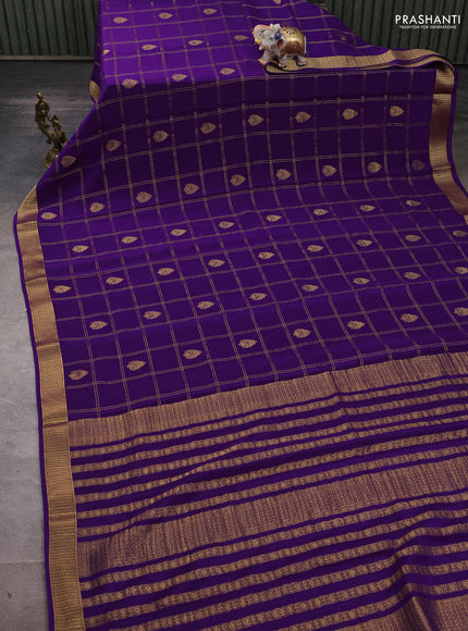 Pure mysore silk saree purple with allover zari checks & buttas and zari woven border