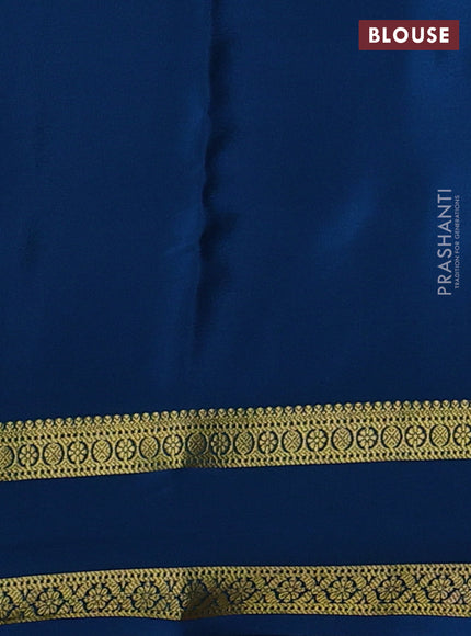 Pure mysore silk saree cs blue with allover zari woven checked pattern and rettapet zari woven border