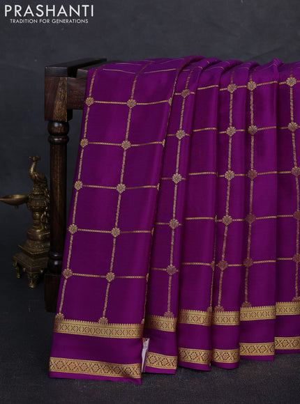 Pure mysore silk saree purple with allover zari woven checked pattern and rettapet zari woven border