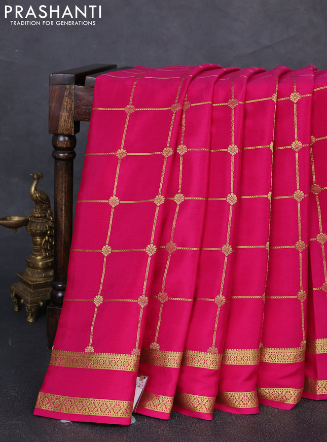Pure mysore silk saree pink with allover zari woven checked pattern and rettapet zari woven border