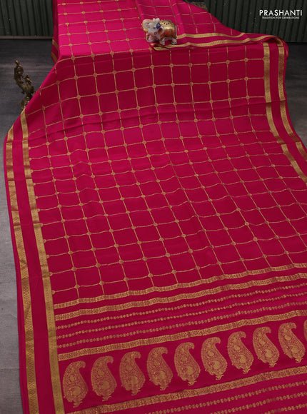 Pure mysore silk saree pink with allover zari woven checked pattern and rettapet zari woven border