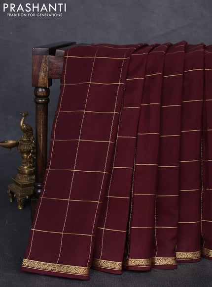 Pure mysore silk saree coffee brown with allover zari woven checked pattern and zari woven border