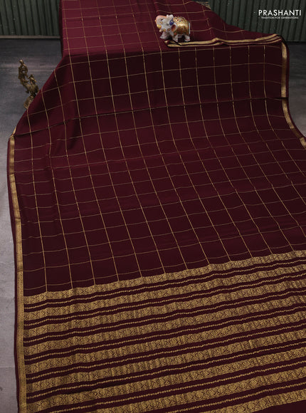 Pure mysore silk saree coffee brown with allover zari woven checked pattern and zari woven border