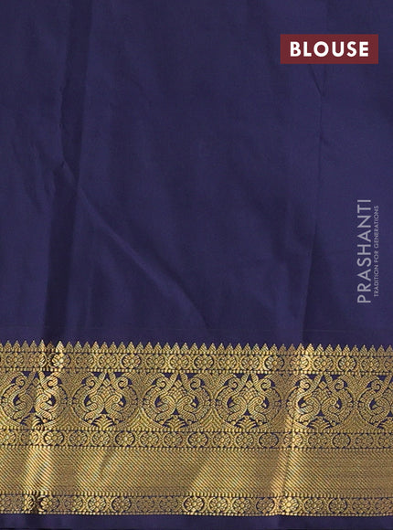 Semi kanchipuram silk saree pink and navy blue with allvoer stripes & buttas and zari woven korvai border