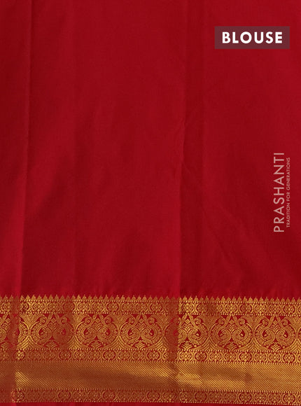 Semi kanchipuram silk saree navy blue and red with allvoer stripes & buttas and zari woven korvai border