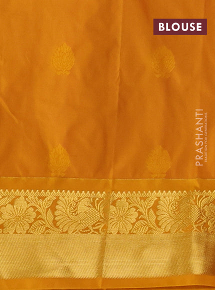 Semi kanchipuram silk saree wine shade and mustard yellow with allover zari stripes & buttas and zari woven border