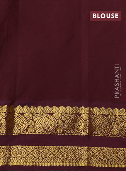 Semi kanchipuram silk saree lime green and deep maroon with allover zari stripes & buttas and rettapet zari woven korvai border