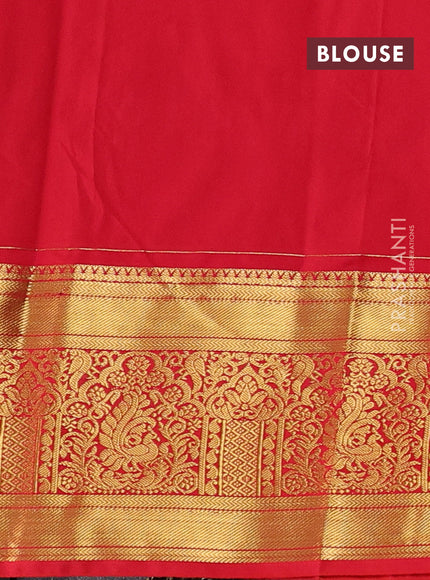Semi kanchipuram silk saree teal green and red with allover zari weaves & buttas and long rich zari woven korvai border