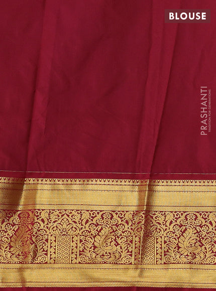 Semi kanchipuram silk saree light green and maroon with allover zari weaves & buttas and long rich zari woven korvai border