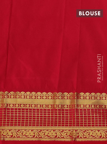 Semi kanchipuram silk saree teal green and red with zari woven buttas and zari woven korvai border