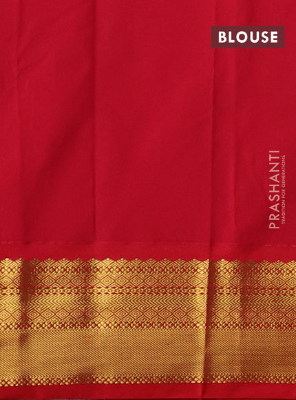 Semi kanchipuram silk saree blue and red with allover zari woven buttas and rich zari woven korvai border