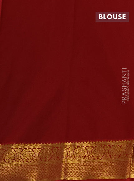 Semi kanchipuram silk saree dark mustard and red with zari woven buttas and zari woven korvai border
