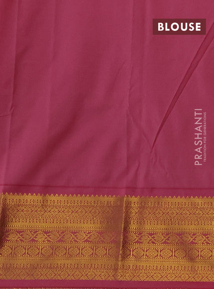 Semi kanchipuram silk saree teal green and light pink with allover zari stripes & buttas and zari woven korvai border