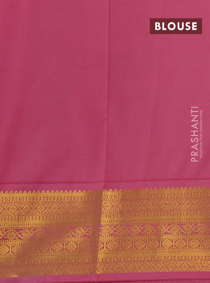 Semi kanchipuram silk saree peacock blue and light pink with allover zari stripes & buttas and zari woven korvai border