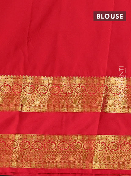 Semi kanchipuram silk saree teal green and red with allover zari stripes & buttas and long rettapet zari woven korvai border