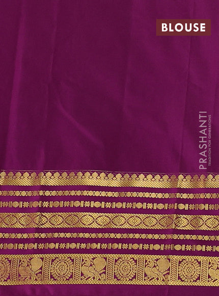 Semi kanchipuram silk saree pale orange and wine shade with allover zari stripes & buttas and long zari woven korvai border