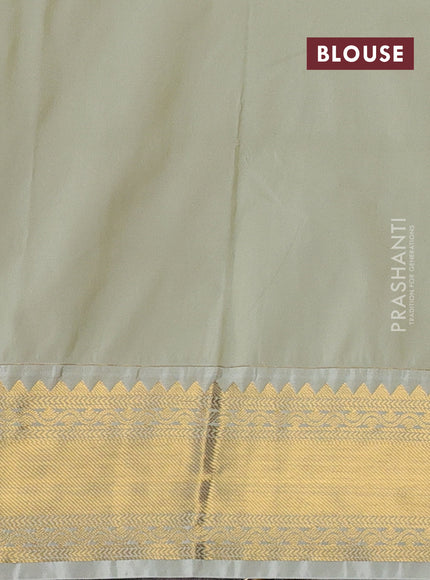 Semi kanchipuram silk saree mustard yellow and mild pista green with allover zari stripes & buttas and zari woven korvai border