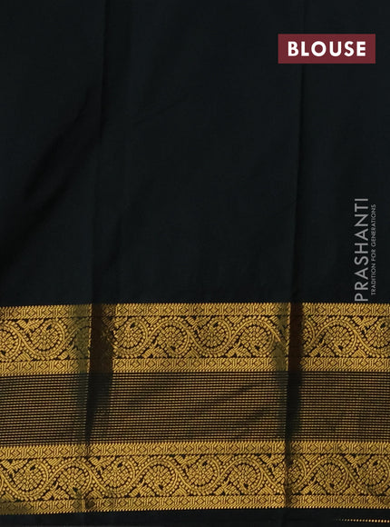 Semi kanchipuram silk saree orange and bottle green with allover zari woven buttas and long zari woven korvai border