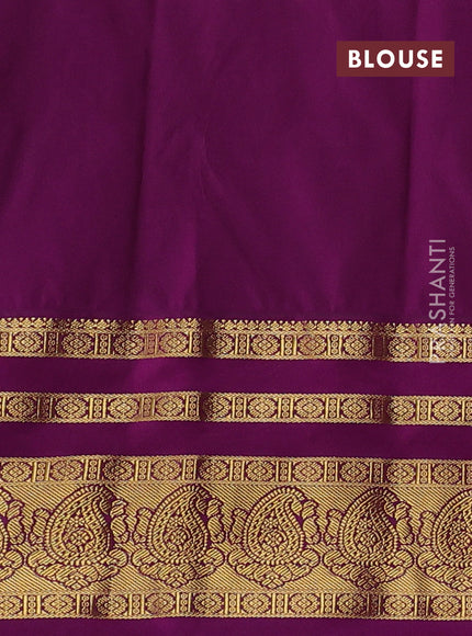 Semi kanchipuram silk saree peacock blue and wine shade with allover zari weaves & buttas and long zari woven korvai border