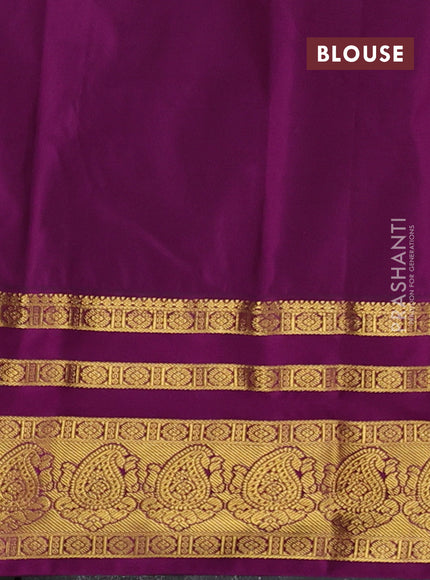 Semi kanchipuram silk saree mild pista green and wine shade with allover zari weaves & buttas and long zari woven korvai border