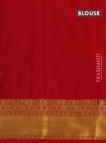 Semi kanchipuram silk saree mild pista green and red with allover zari stripes & buttas and rich zari woven korvai border