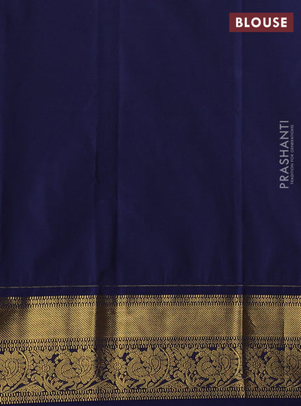 Semi kanchipuram silk saree mustard green and navy blue with allover zari weaves & buttas and zari woven korvai border