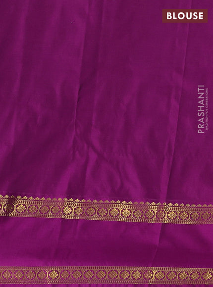 Semi kanchipuram silk saree blue and purple with allover zari checks & buttas and rettapet zari woven korvai border