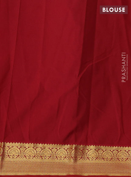 Semi kanchipuram silk saree lime green and red with allover zari woven buttas and zari woven korvai border