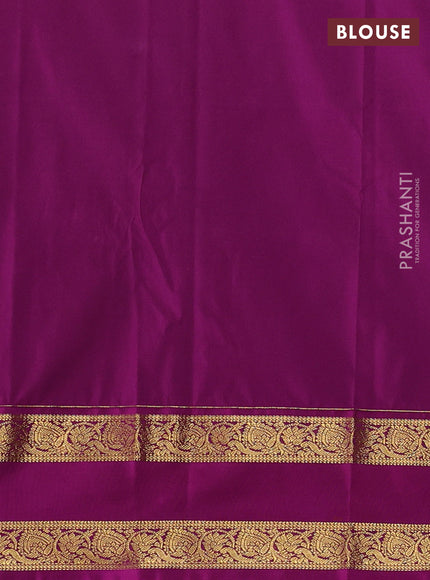 Semi kanchipuram silk saree dual shade of bluish green and magenta pink with allover zari stripe & buttas and rettapet zari woven border