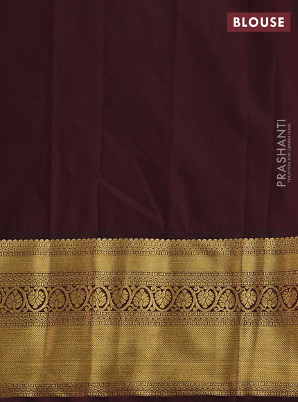 Semi kanchipuram silk saree teal green and coffee brown with allover zari woven buttas and long zari woven korvai border