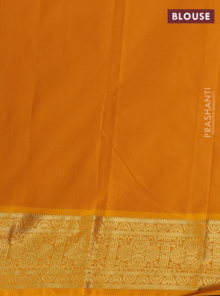 Semi kanchipuram silk saree navy blue and mustard yellow with allover zari checks & buttas and zari woven korvai border