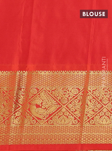 Semi kanchipuram silk saree dark mustard and orange with allover zari weaves & buttas and long zari woven korvai border
