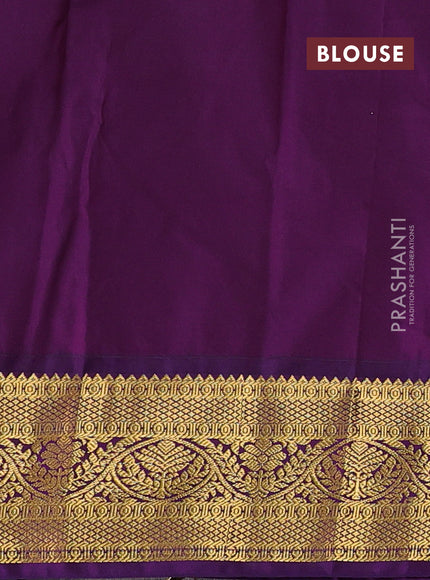 Semi kanchipuram silk saree red and purple with allover zari stripes & buttas and zari woven border