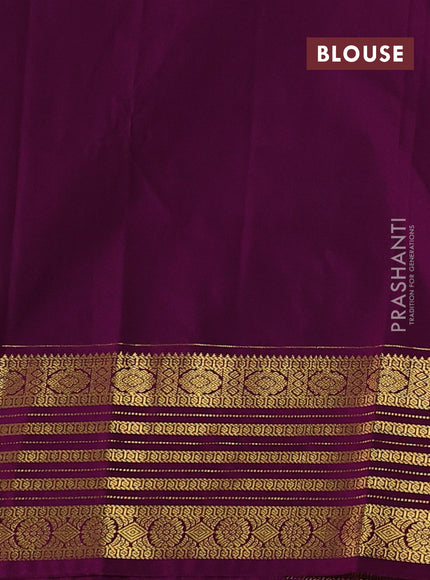 Semi kanchipuram silk saree beige and magenta pink with allover zari stripes & buttas and zari woven border