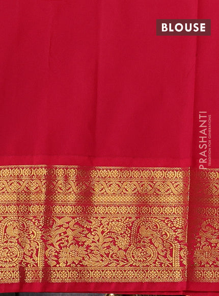 Semi kanchipuram silk saree peach pink and tomato pink with allover zari stripes & buttas and zari woven border