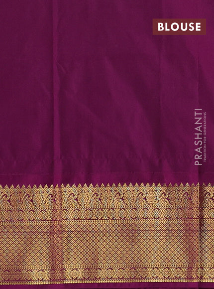 Semi kanchipuram silk saree mehendi green and magenta pink with allover zari checks & buttas and zari woven border