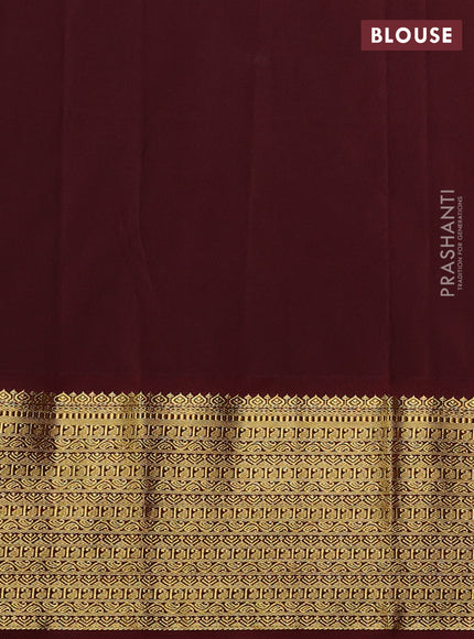 Semi kanchipuram silk saree light pink and maroon with allover zari weaves and long zari woven korvai border