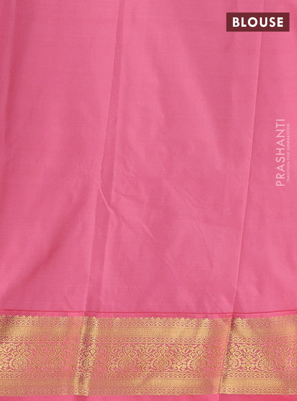Semi kanchipuram silk saree coffee brown and peach pink with allover zari weaves and zari woven korvai border