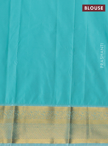 Semi kanchipuram silk saree reddish pink and teal shade with allover zari checks & buttas and zari woven korvai border
