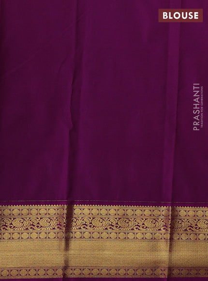 Semi kanchipuram silk saree dark mustard and purple with allover zari checks & buttas and zari woven korvai border