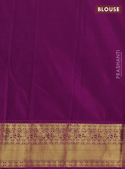 Semi kanchipuram silk saree teal green and purple with allover zari checks & buttas and zari woven korvai border