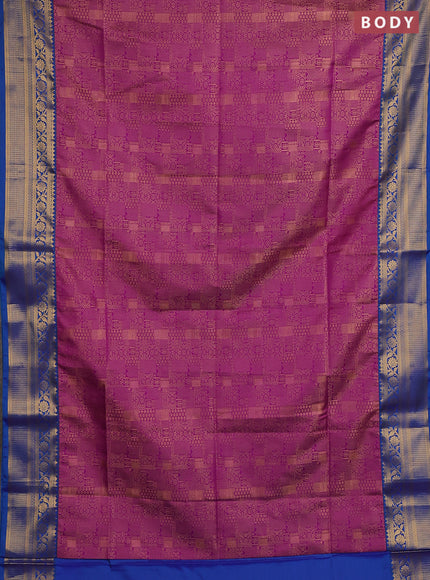Semi soft silk saree purple and blue with allover zari weaves and zari woven border