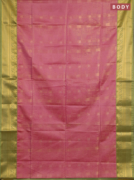 Semi soft silk saree pink and green with allover zari weaves and zari woven border