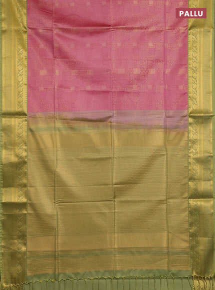 Semi soft silk saree pink and green with allover zari weaves and zari woven border