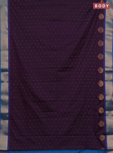 Semi soft silk saree deep purple and cs blue with allover zari woven buttas and zari woven border