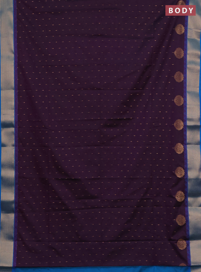 Semi soft silk saree deep purple and cs blue with allover zari woven buttas and zari woven border